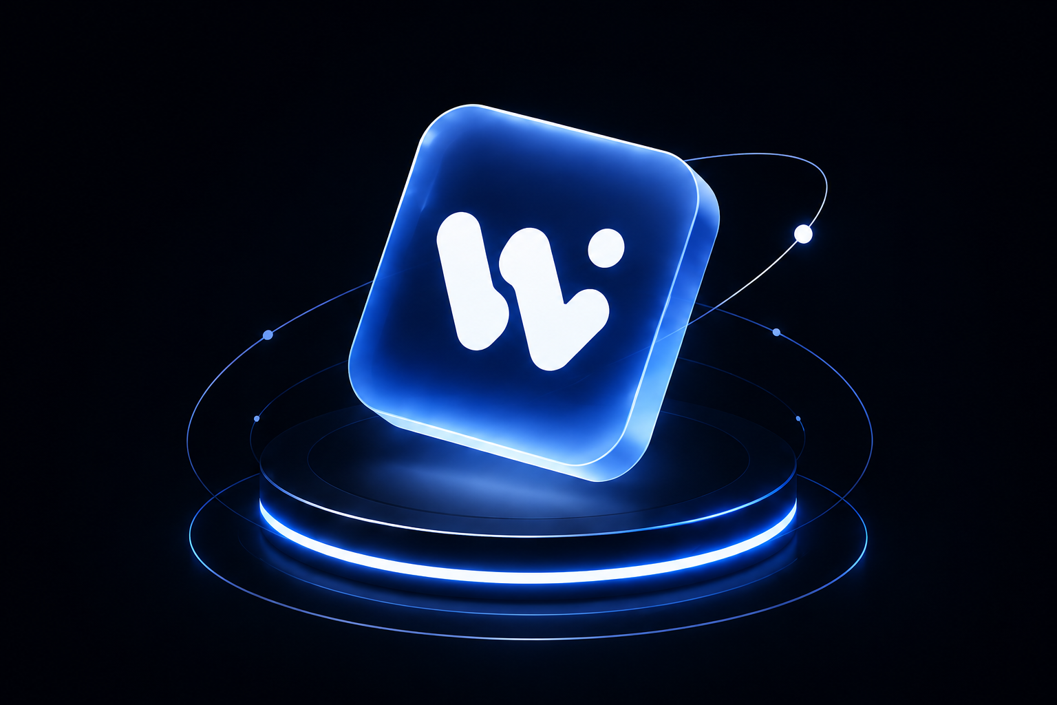未白 W 标志悬浮于蓝色玻璃平台之上